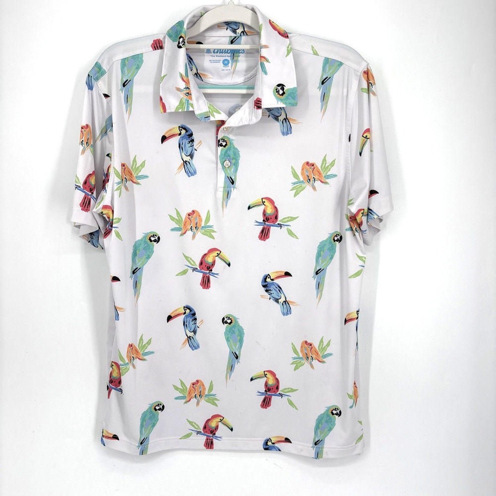 Chubbies The Birds Of Polodise Performance Polo Mens Medium White Toucan Golf
